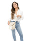 Mochilas Wayuu Beige & Blanc avec Rabat à Strass Soleico - Porté face