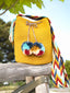 Mochilas Wayuu Moutarde à Pompons ronds - Taille L