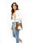 Soleico Petit Mochilas Wayuu Chocolat et Turquoise boheme chic issu d'Artisan du monde Modèle 3/4 PROFIL