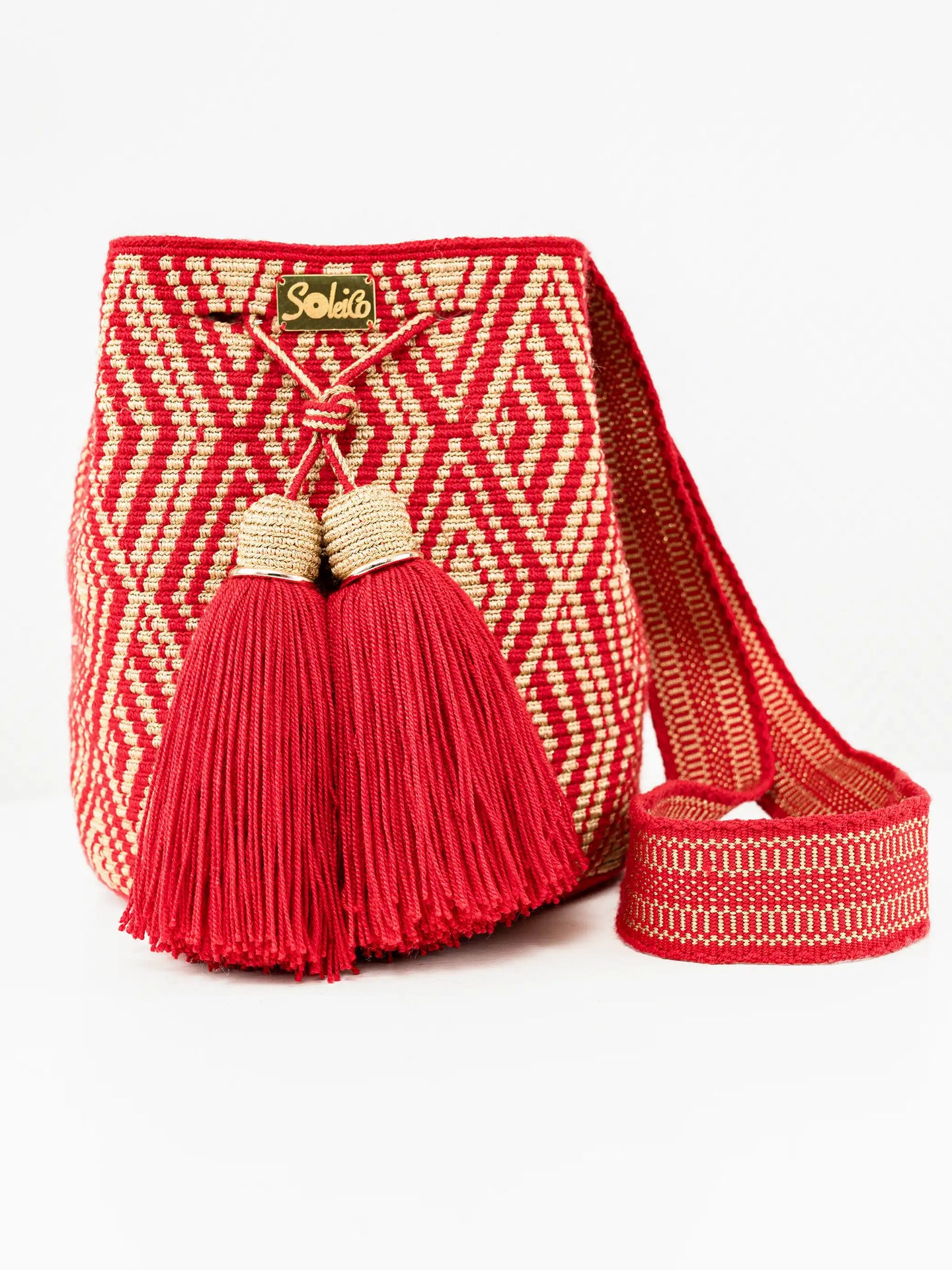 Mochilas Wayuu à Motifs Rouge & Or - Taille M