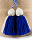 Petit Sac Mochilas Wayuu Marron Camel & Bleu Roy - Zoom Pompons