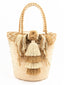 Cabas en paille Beige et Camel à motifs & pompons. Bohème Chic. Zoom Face