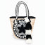 Cabas Wayuu en paille tressée Noir et Blanc, motif & pompons