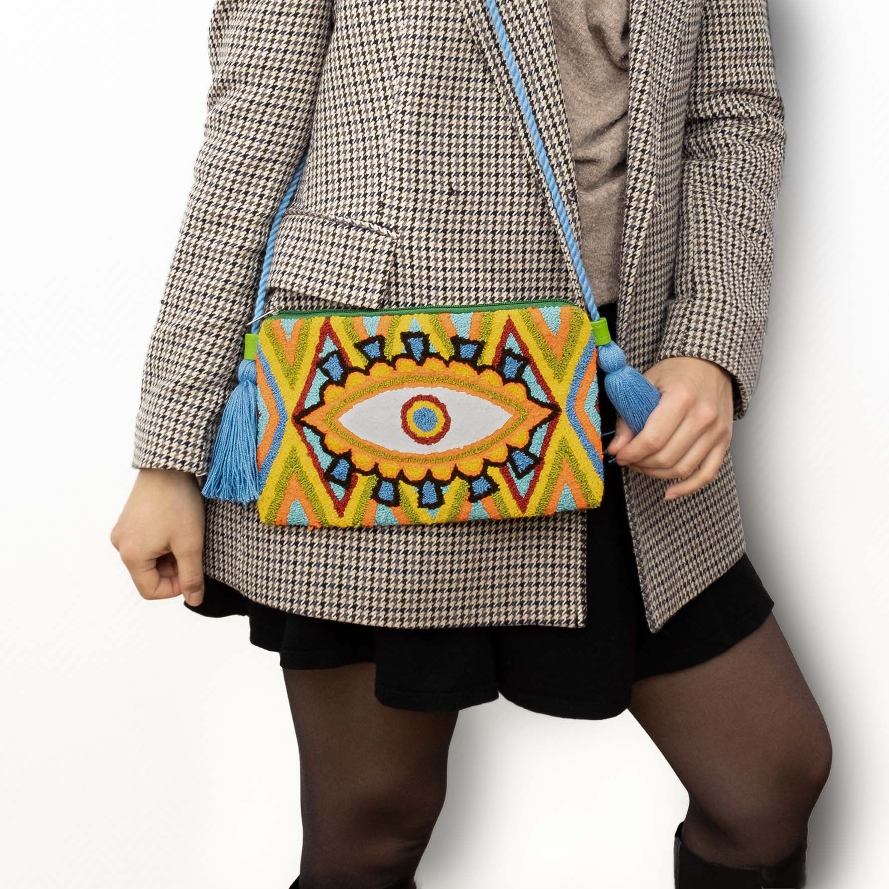 Wayuu Pochette Brodée Bleu Sac Clutch – Soleico - Main Image