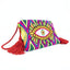 Pochette Clutch Wayuu Brodée Motif Oeil Rouge Jaune et Vert Pochettes Brodées Soleico Fait main motif Evil Eye. Artisanat Ethnique Responsable. Modèle similaire Enayim design Sac Colombien