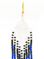 Boucles d'oreilles artisanales Blanc, Bleu & Noir. Tradition Colombie. Zoom Détail Perles Verre