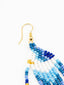 Boucles d'oreilles artisanales Bleu, Blanc & Or. Bijoux artisanaux. Zoom Détail