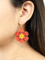 Boucles d'Oreilles artisanales Rouge, Orange & Noire - Motif Fleur - Porté Profil