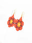 Boucles d'Oreilles artisanales Rouge, Orange & Noire - Motif Fleur - Zoom 3/4
