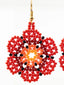 Boucles d'Oreilles artisanales Rouge, Orange & Noire - Motif Fleur - Zoom détails