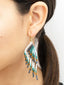 Boucles d'oreilles artisanales Turquoise, Café & Argent. Bijoux artisanaux. Porté 3/4