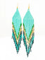 Boucles d'oreilles artisanales Turquoise, Vert & Or - Taille L. Tradition Colombie. Zoom 3/4