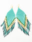 Boucles d'oreilles artisanales Turquoise, Vert & Or - Taille L. Tradition Colombie. Zoom Haut