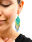 Boucles d'Oreilles Artisanales Vert Emerause Bleu & Or - Taille S