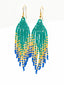  Boucles d'Oreilles artisanales Vert Emeraude, Bleu & Or. Tradition Colombie. Zoom 3/4