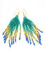  Boucles d'Oreilles artisanales Vert Emeraude, Bleu & Or. Tradition Colombie. Zoom Haut