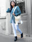 Mochilas Wayuu Beige & Blanc avec rabat à Strass - Taille L