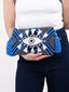 Pochette Brodée - Motif Oeil - Bleu Gris et Blanc - M