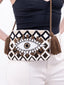 Pochette Brodée Motif Wayuu Oeil Marron & Beige | Zoom porté