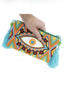 Pochette Clutch Brodée Motif Oeil Wayuu Orange Rouge et Bleu zoom