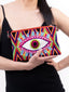 Pochette Brodée Motif Oeil Wayuu | Pochette Clutch Rose Vert & Bleu