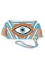 Pochette Brodée Bleu & Orange - Pochette Clutch Bohème chic - Zoom face