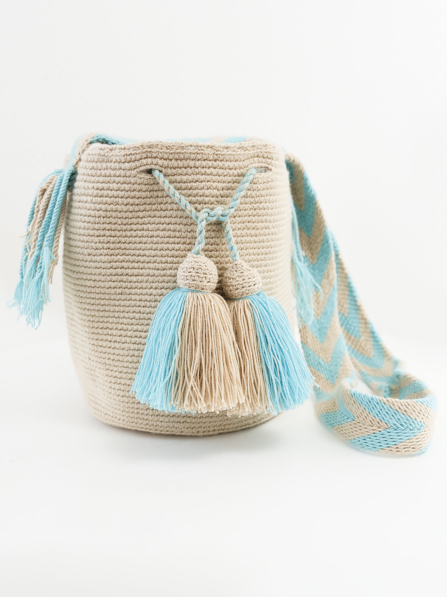 Mochilas Wayuu Beige & Turquoise - Taille M