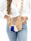 Petit Sac Mochilas Wayuu Marron Camel & Bleu Roy - Modèle face