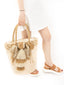 Cabas en paille Beige et Camel à motifs & pompons. Bohème Chic. Porté Main