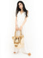 Cabas en paille Beige et Camel à motifs & pompons. Bohème Chic.  Porté Face