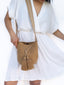 Petit Sac Mochila Camel et Beige, bandoulière tissée