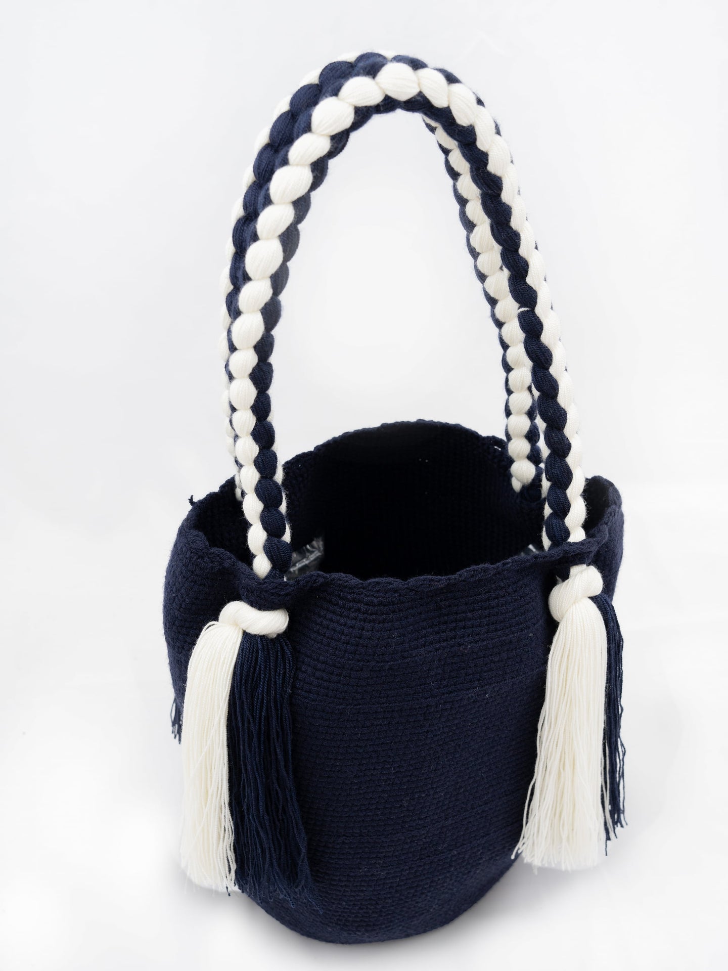 Wayuu Mochila Wayuu tresse Bleu Blanc Artisan du monde