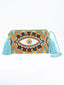 Pochette Clutch Wayuu Brodée Motif Oeil Orange Jaune & Turquoise