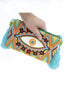 Pochette Clutch Wayuu Brodée Motif Oeil Orange Jaune & Turquoise