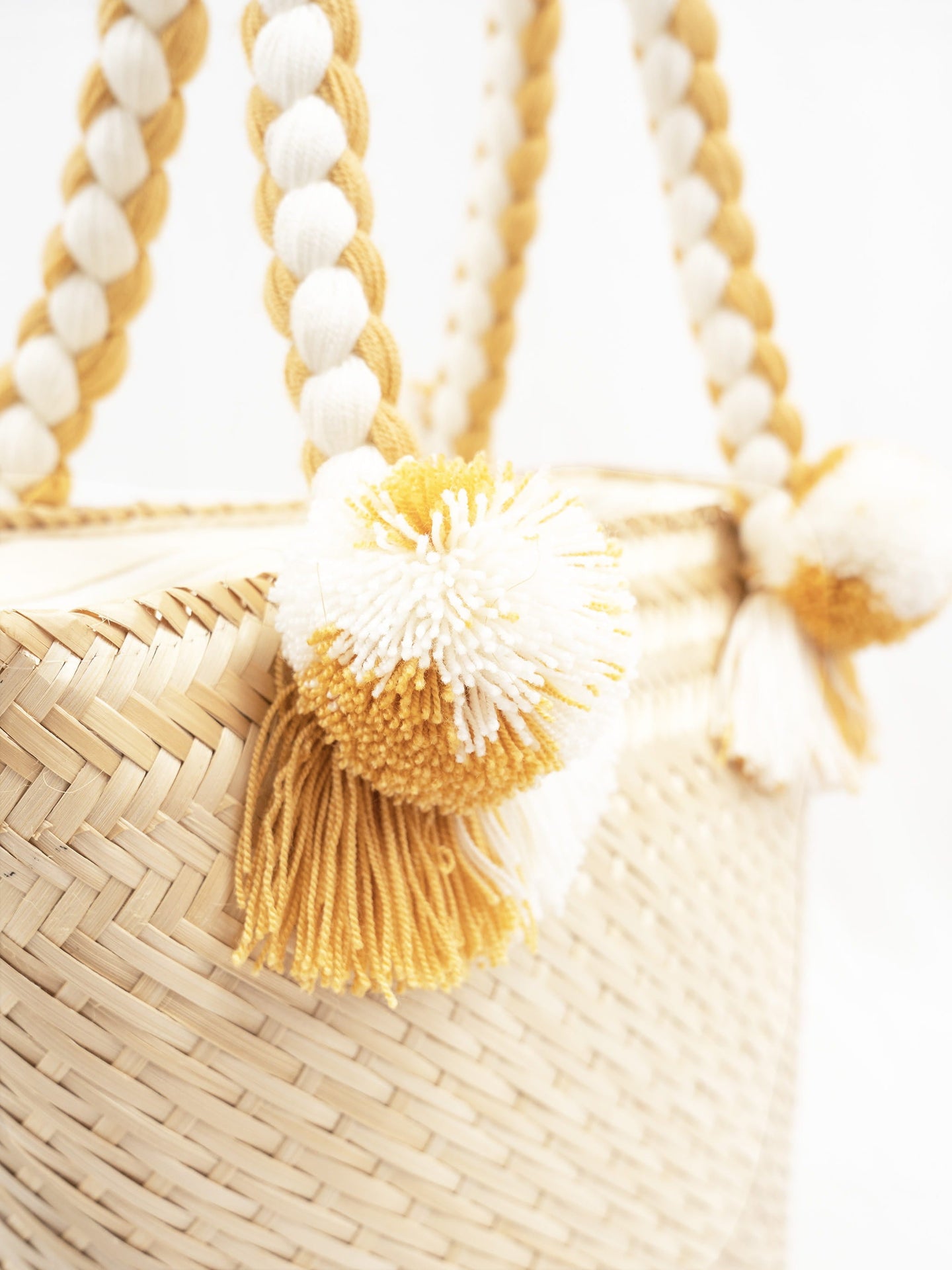 Cabas Wayuu en paille tressée Beige et Blanc- Cabas paille | Sac Wayuu | Sac à main Bohème Chic