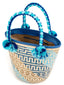 Cabas Wayuu en paille tressée Beige et Bleu- Cabas paille | Sac Wayuu | Sac à main Bohème Chic