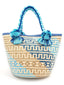 Cabas Wayuu en paille tressée Beige et Bleu- Cabas paille | Sac Wayuu | Sac à main Bohème Chic
