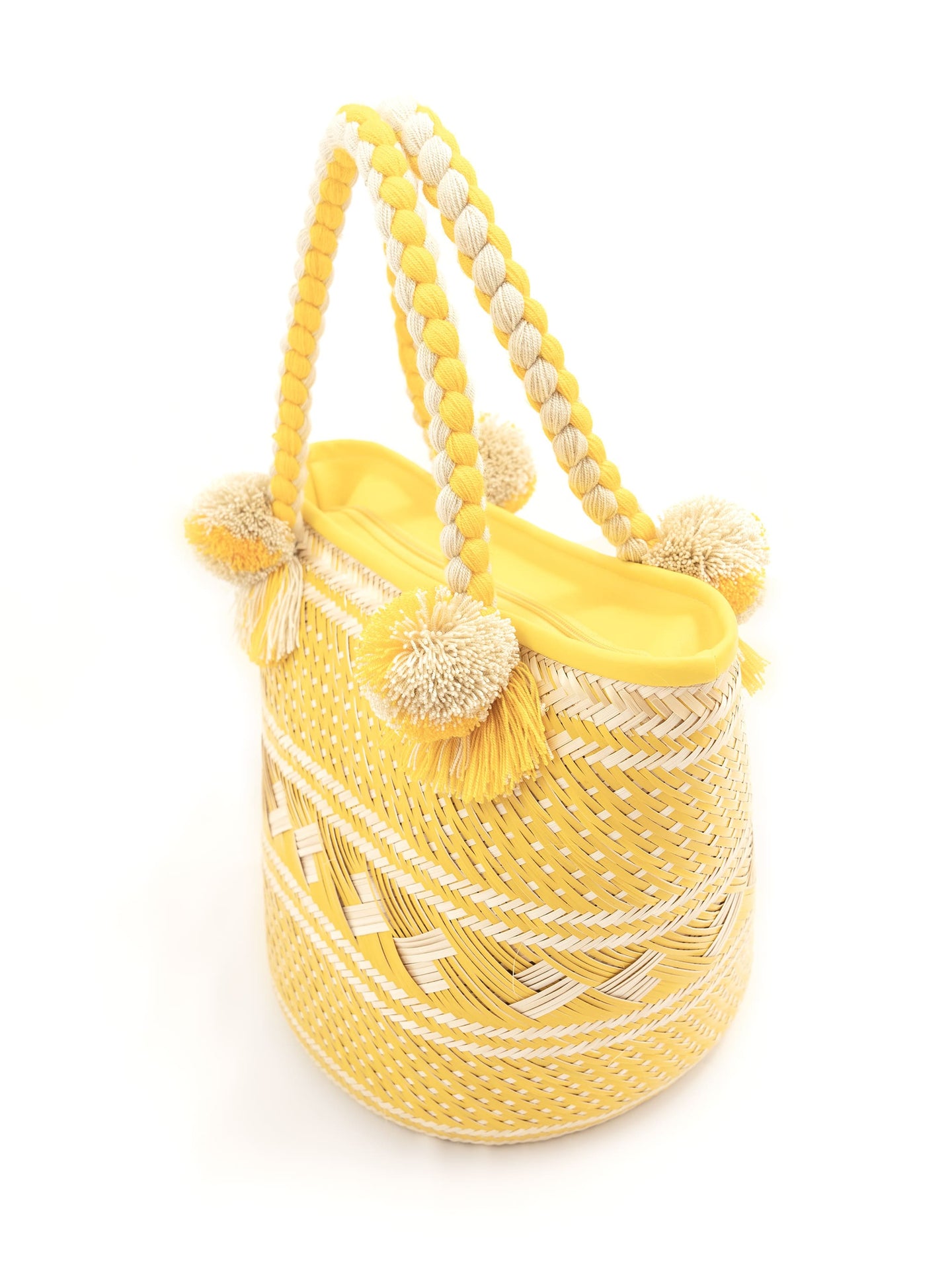 Cabas Wayuu en paille tressée Beige et Jaune- Cabas paille | Sac Wayuu | Sac à main Bohème Chic