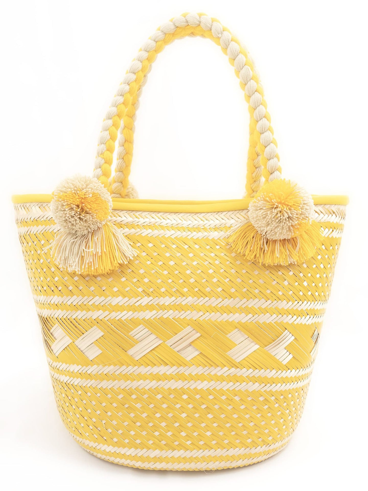 Cabas Wayuu en paille tressée Beige et Jaune- Cabas paille | Sac Wayuu | Sac à main Bohème Chic