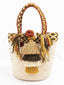 Cabas Wayuu en paille tressée Marron et Ocre à motifs & pompons- Cabas paille | Sac Wayuu | Sac à main Bohème Chic