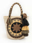 Cabas Wayuu en paille tressée Marron et Vert, motif & pompons- Cabas paille | Sac Wayuu | Sac à main Bohème Chic