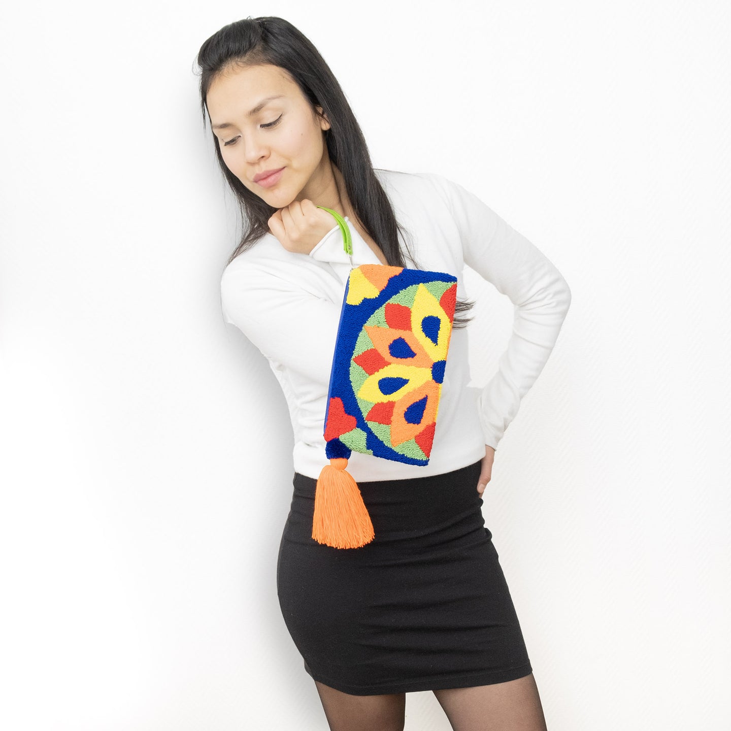 Pochette Wayuu Brodée Bleu et Orange
