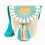 Mochilas Wayuu Beige & Turquoise avec Rabat à Strass - Taille L