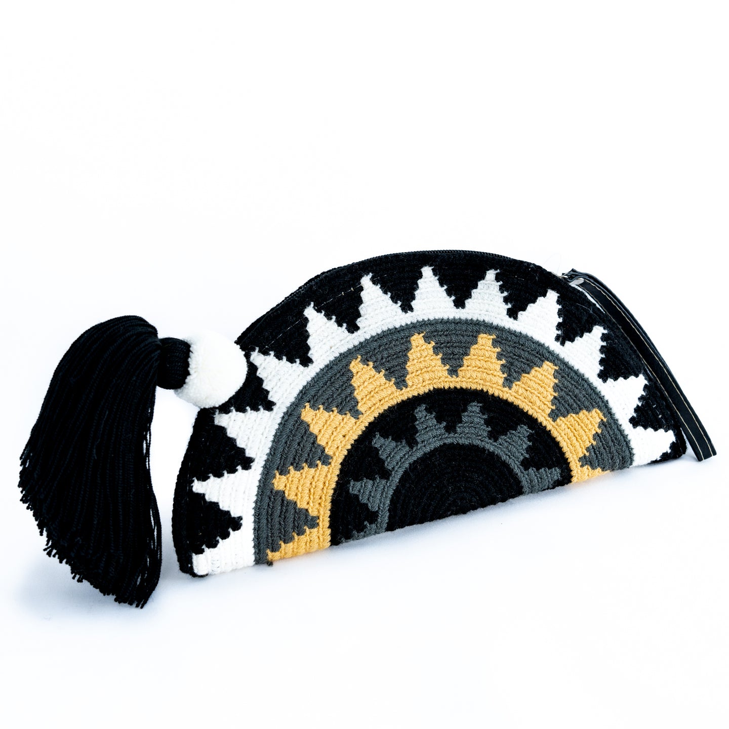 Soleico-Pochette Medialuna Wayuu Noir Gris Camel-Pochettes Medialuna-[Sac_Colombien]-[Wayuu]-Soleico