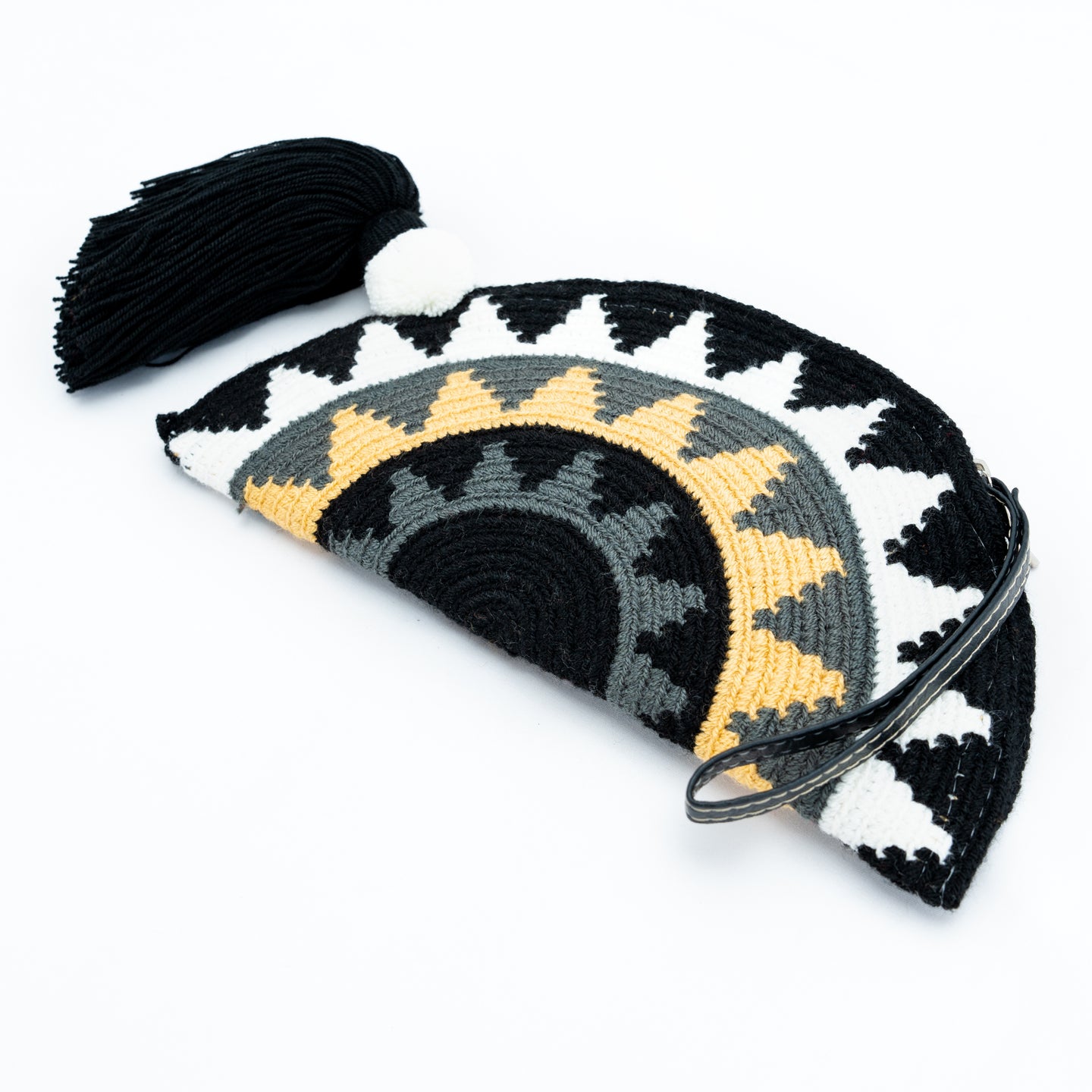 Soleico-Pochette Medialuna Wayuu Noir Gris Camel-Pochettes Medialuna-[Sac_Colombien]-[Wayuu]-Soleico