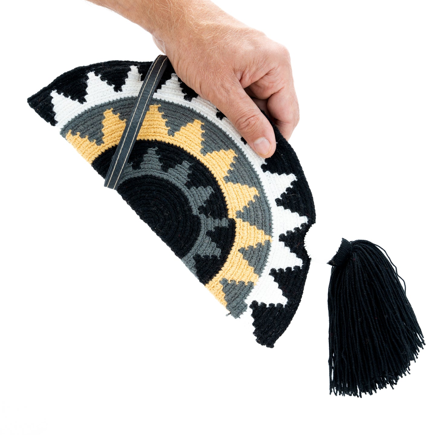 Soleico-Pochette Medialuna Wayuu Noir Gris Camel-Pochettes Medialuna-[Sac_Colombien]-[Wayuu]-Soleico