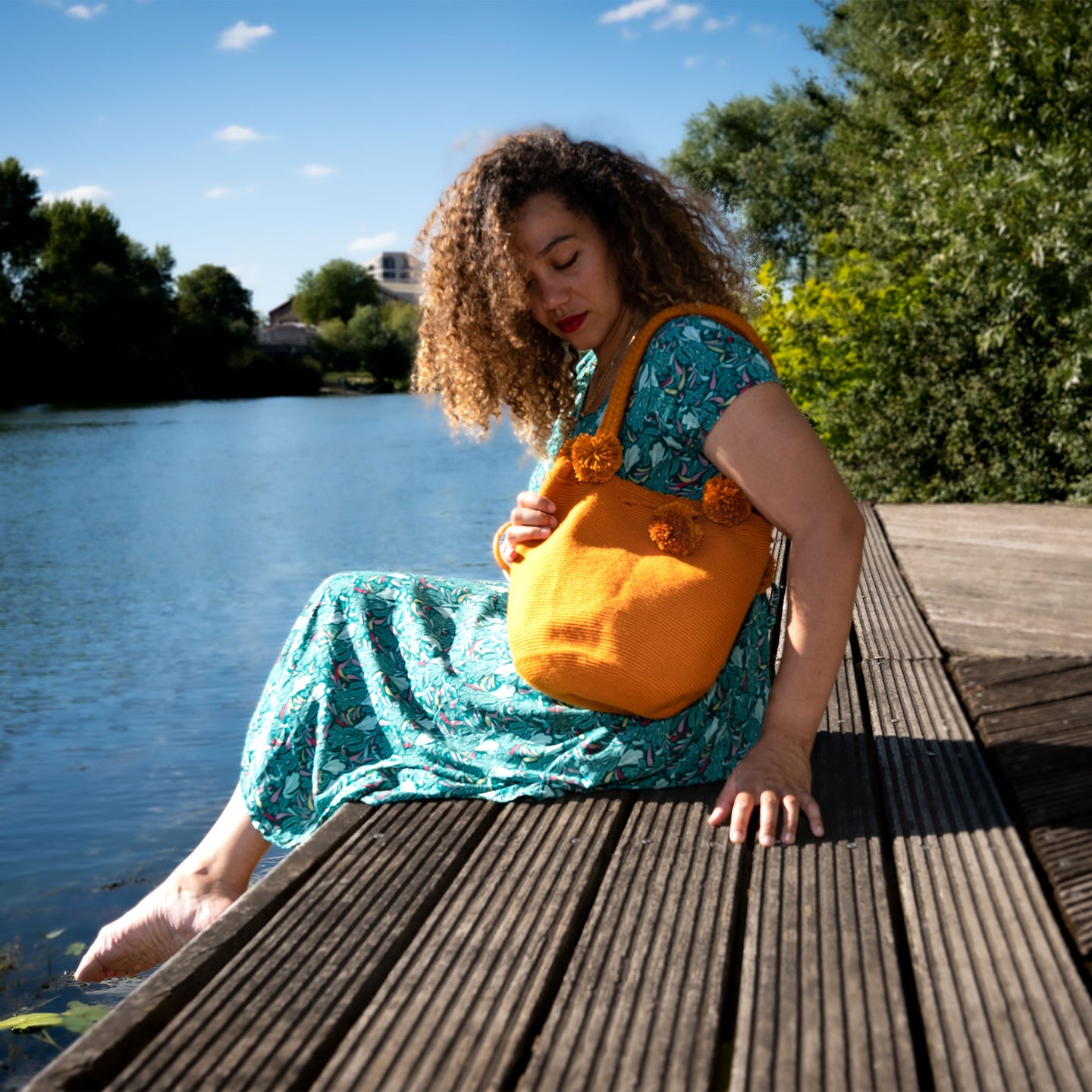 Wayuu Mochilas bandoulière tressée | Orange | Sac seau Style Bohème Chic | Artisan du monde